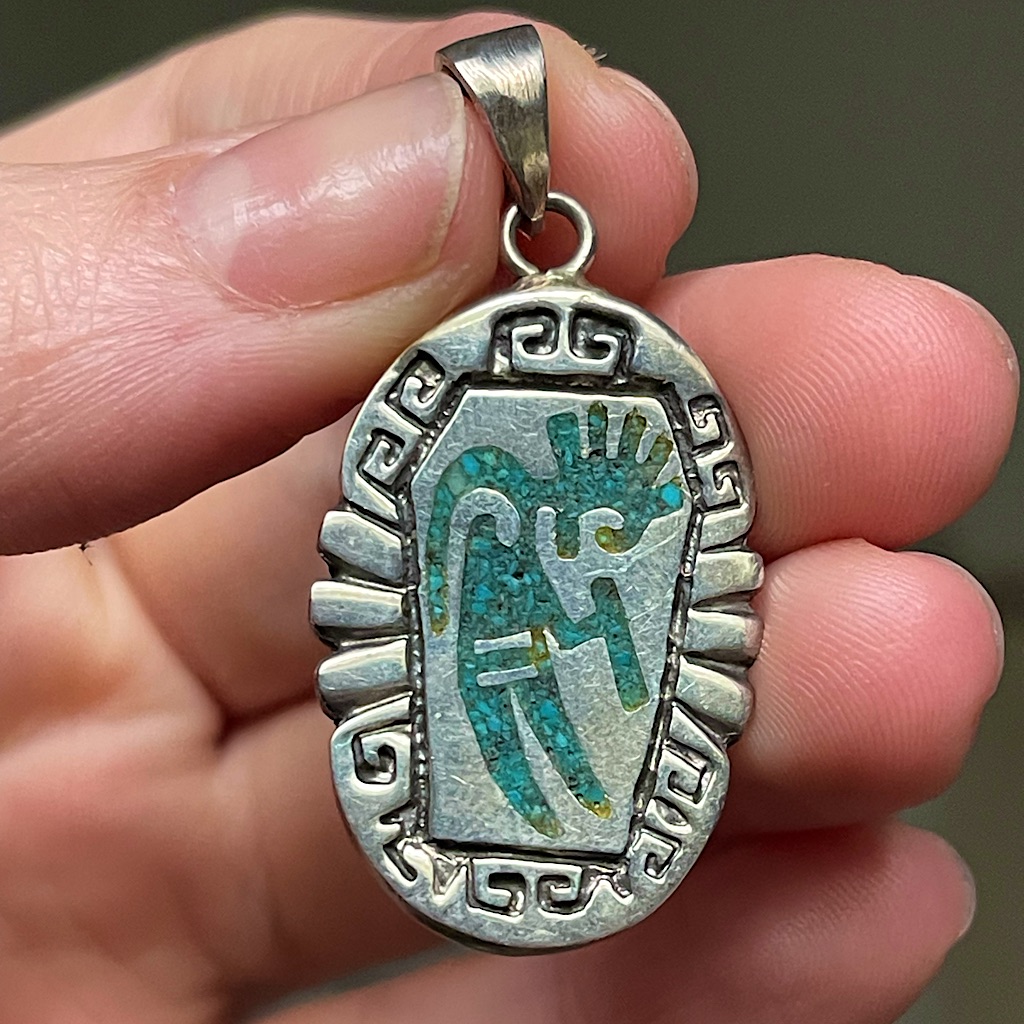 Genuine Navajo Indian Inlaid Turquoise 925 Necklace Pendant Handmade